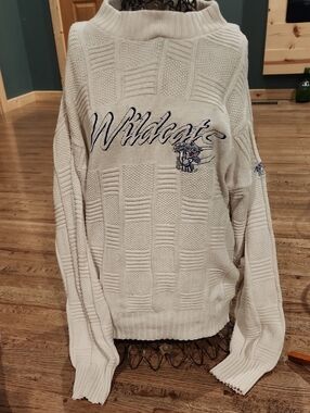 Antigua Cream Wildcats Cable-Knit Turtleneck Sweater